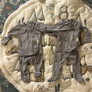 Two grey Bonsie footies size 0-3 months EUC